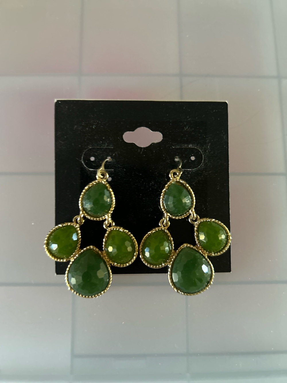 Gold-Trim Green Faceted Drop Earrings - Women Jewelry